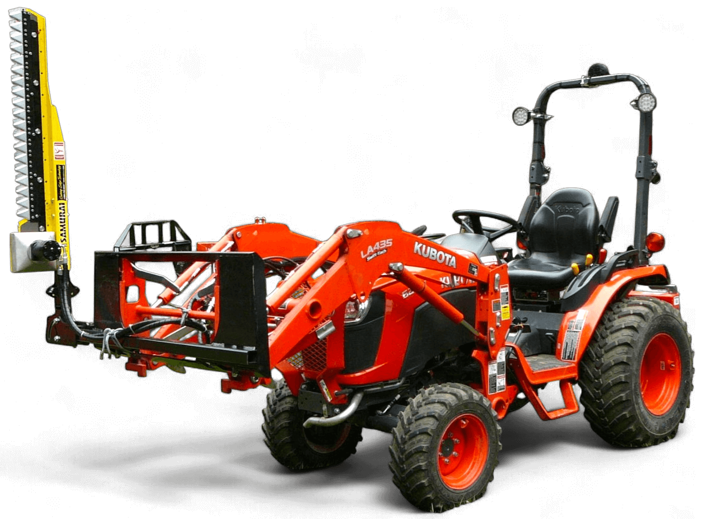 Your Expert in Farm Cutting Edge Technology 1 SAMURAI CUTTER attached in front of a tractor